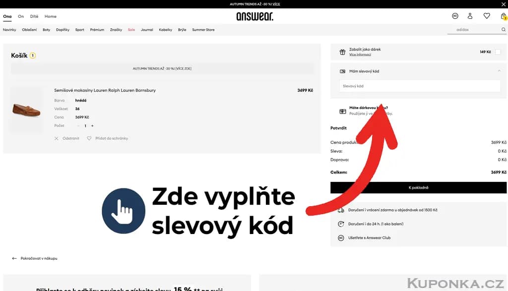 Kde zadat slevový kód na Answear