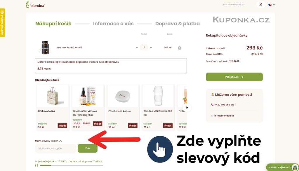 Kde zadat slevový kód na Blendea
