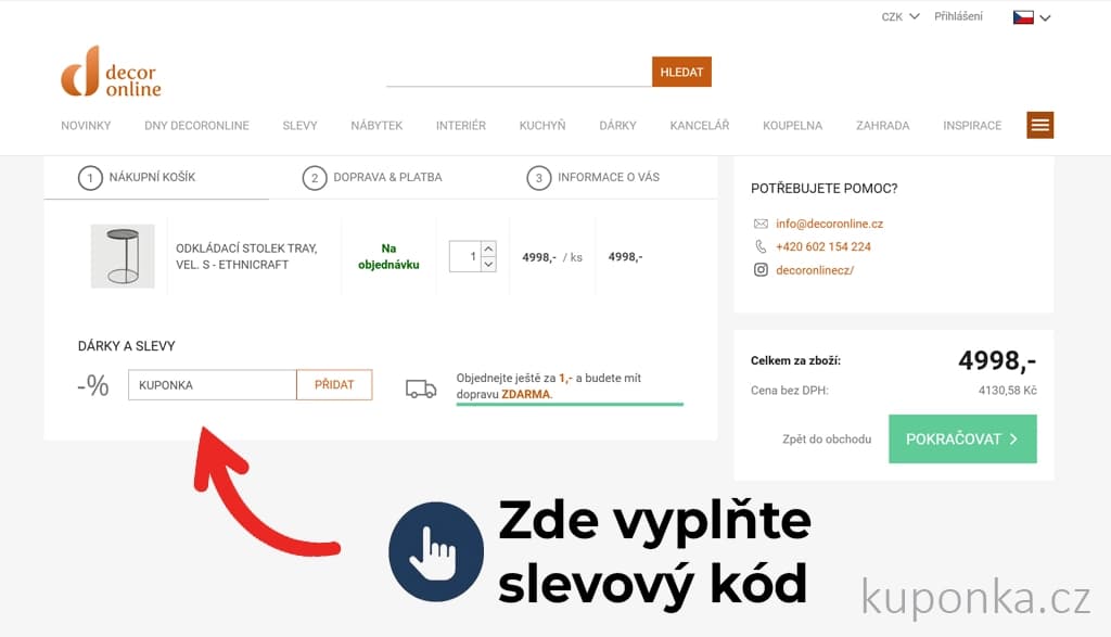 Kde zadat slevový kód na DecorOnline