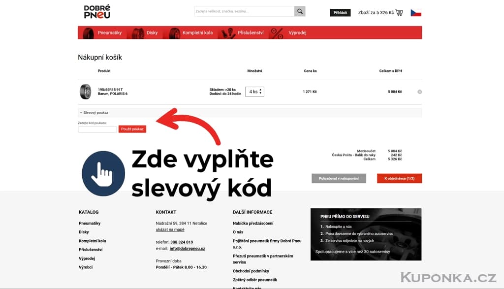Kde zadat slevový kód na Dobré pneu