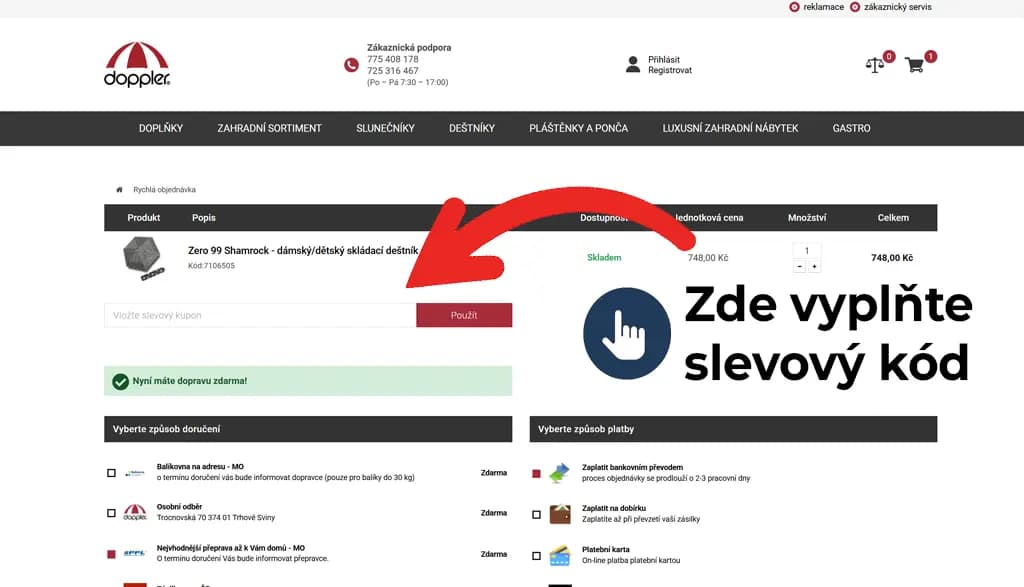 Kde zadat slevový kód na Doppler shop