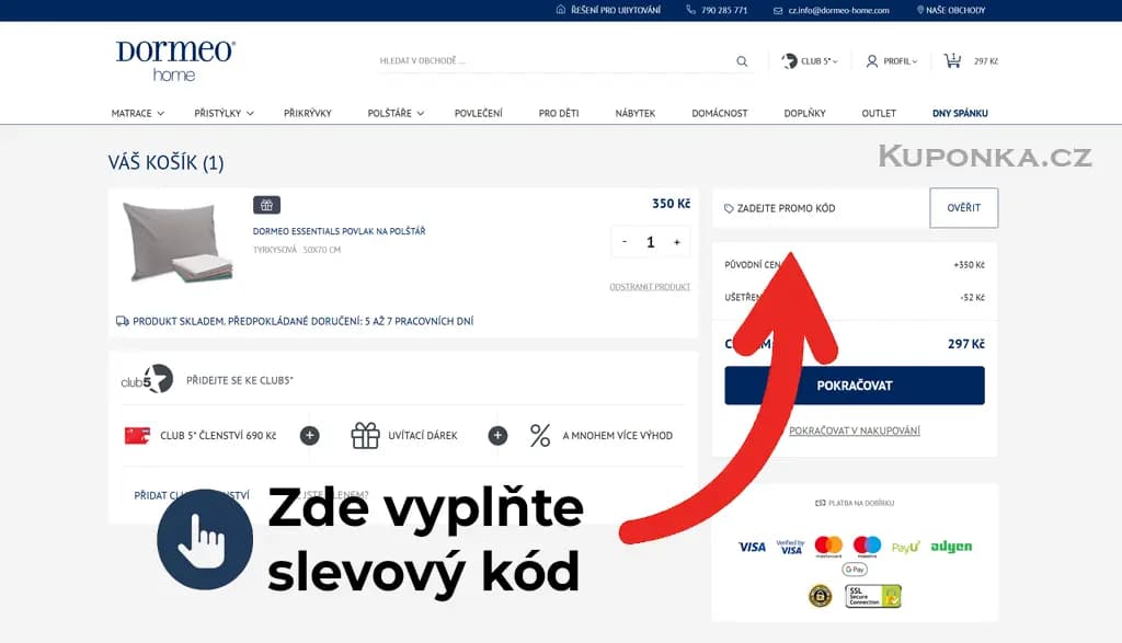Kde zadat slevový kód na Dormeo