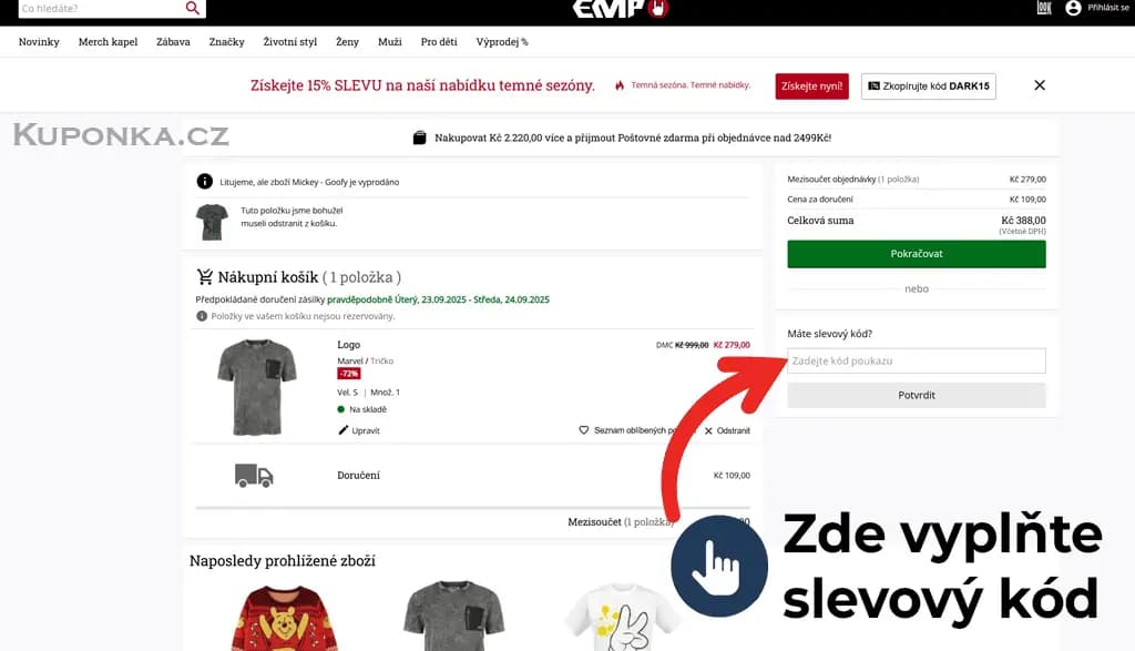 Kde zadat slevový kód na EMP