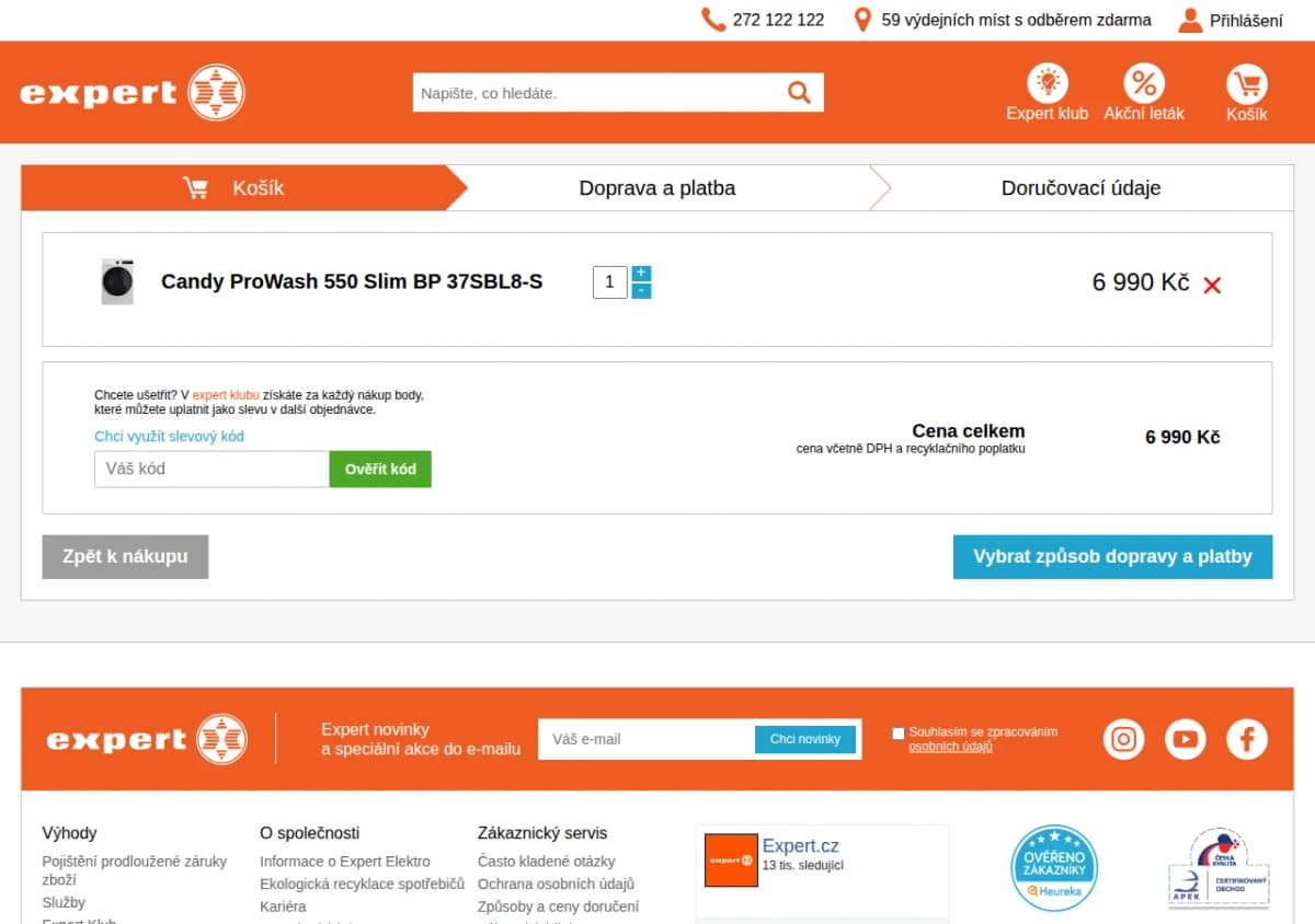 Kde zadat slevový kód na Expert Elektro