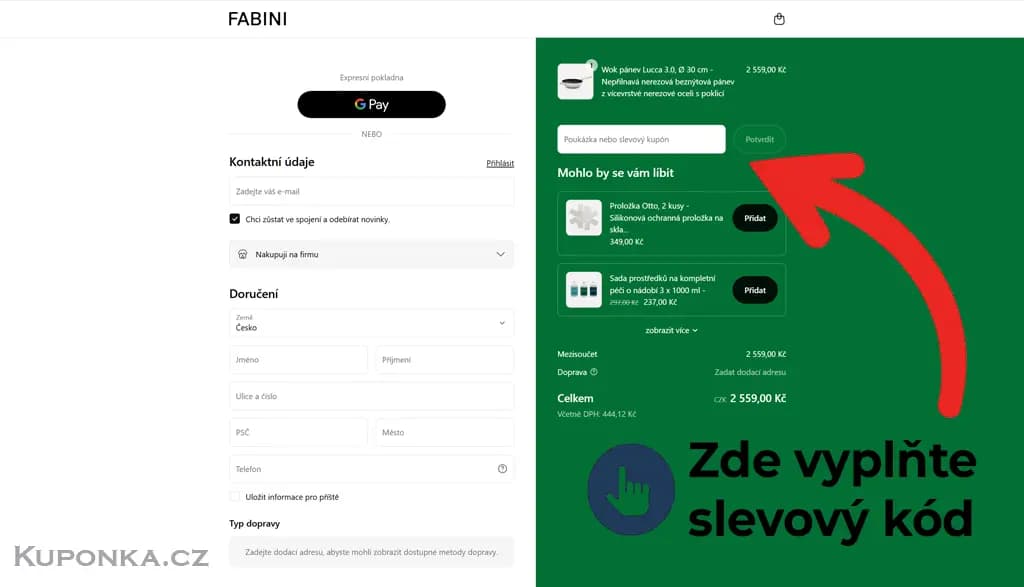 Kde zadat slevový kód na FABINI