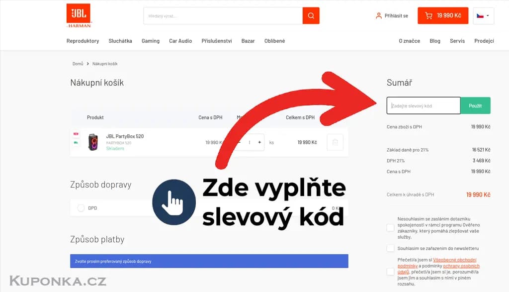Kde zadat slevový kód na JBL