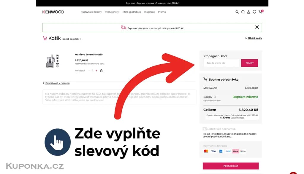 Kde zadat slevový kód na Kenwood