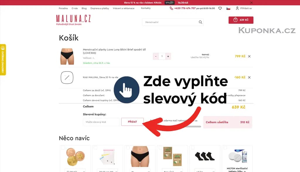 Kde zadat slevový kód na Maluna
