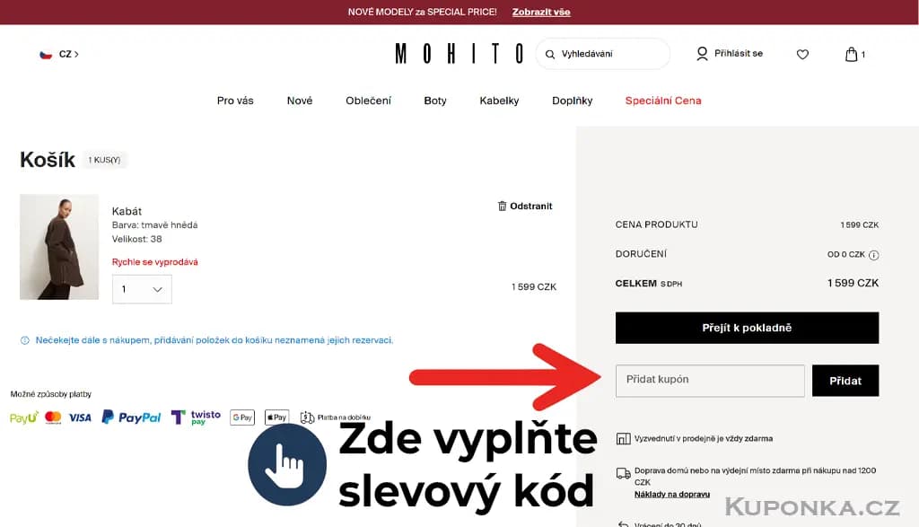 Kde zadat slevový kód na MOHITO
