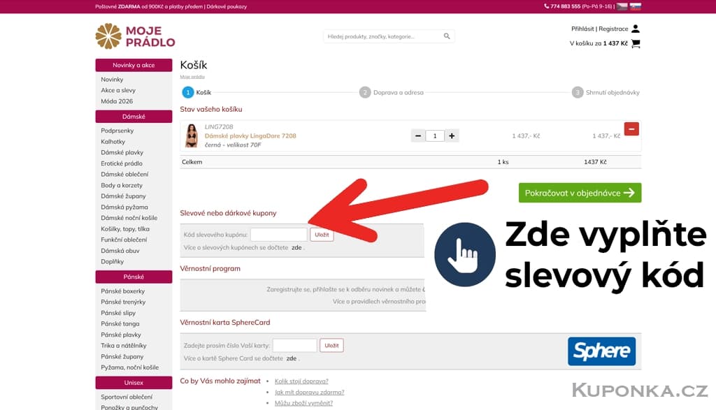Kde zadat slevový kód na Moje Prádlo