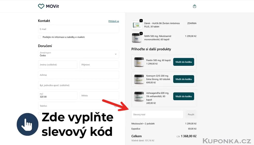 Kde zadat slevový kód na MOVit