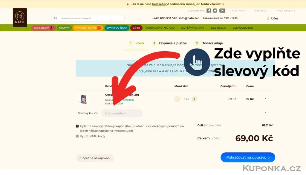 Kde zadat slevový kód na Natu