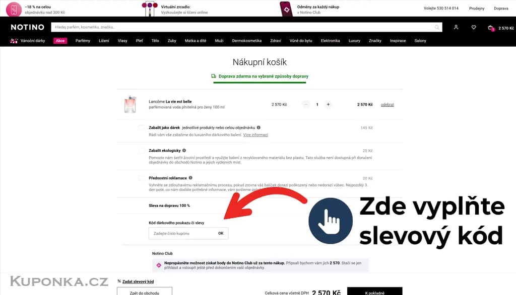 Kde zadat slevový kód na Notino