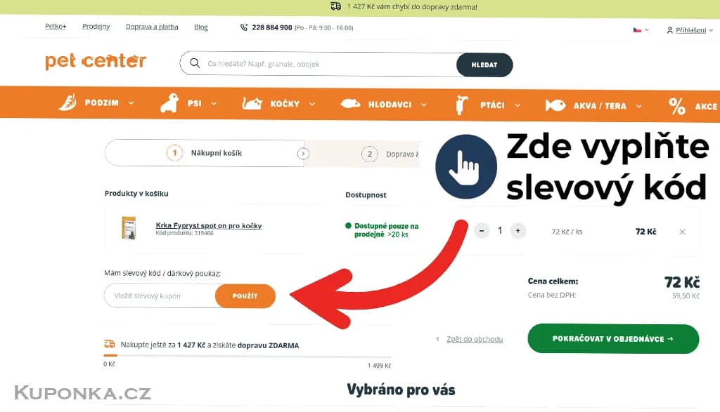 Kde zadat slevový kód na Pet Center