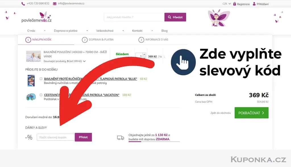 Kde zadat slevový kód na Povlečeme Vás