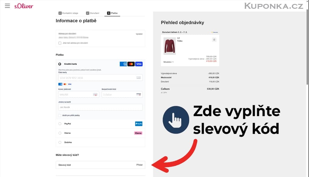 Kde zadat slevový kód na S. Oliver