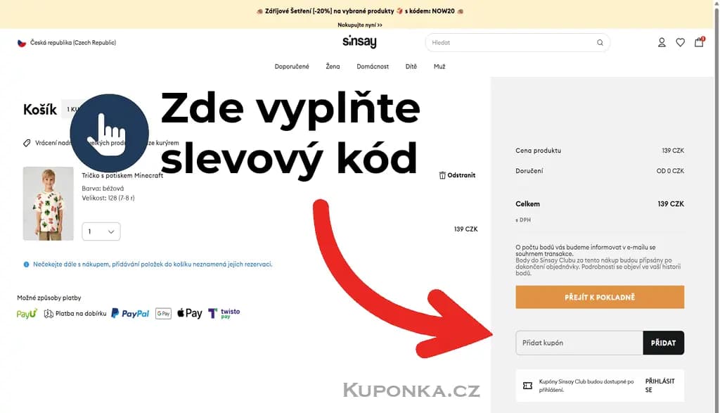 Kde zadat slevový kód na Sinsay