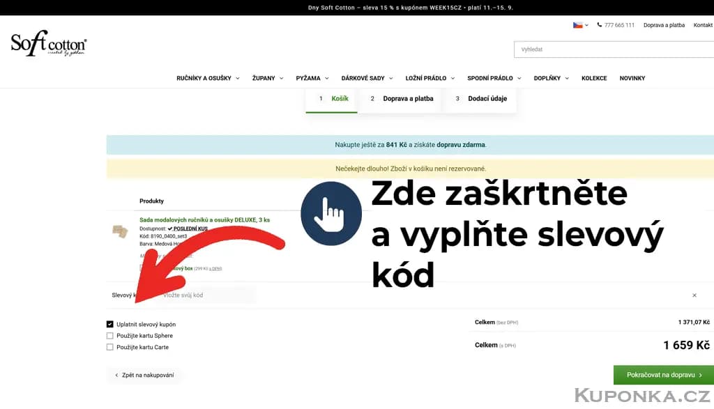 Kde zadat slevový kód na SoftCotton