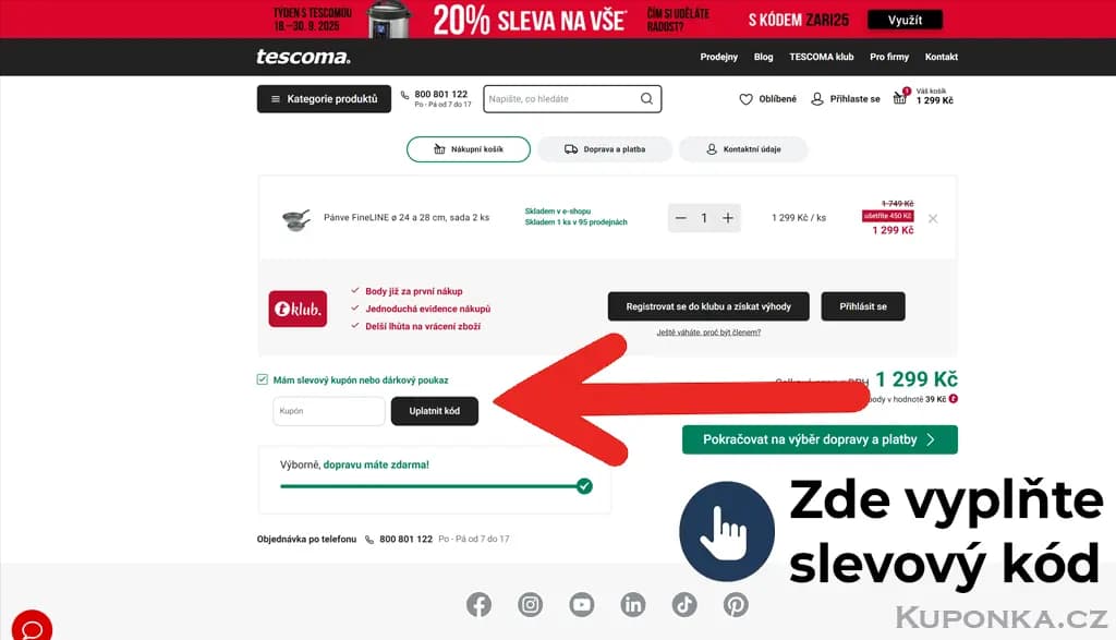 Kde zadat slevový kód na Tescoma.cz