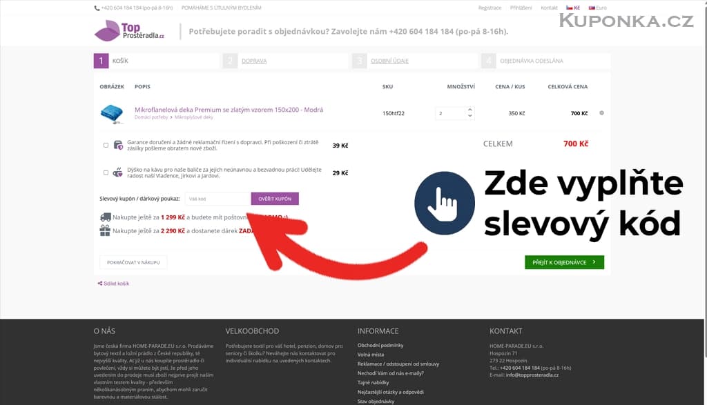 Kde zadat slevový kód na TopProstěradla