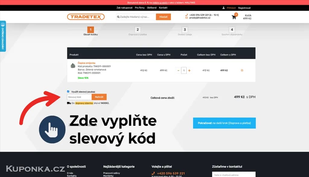 Kde zadat slevový kód na Tradetex