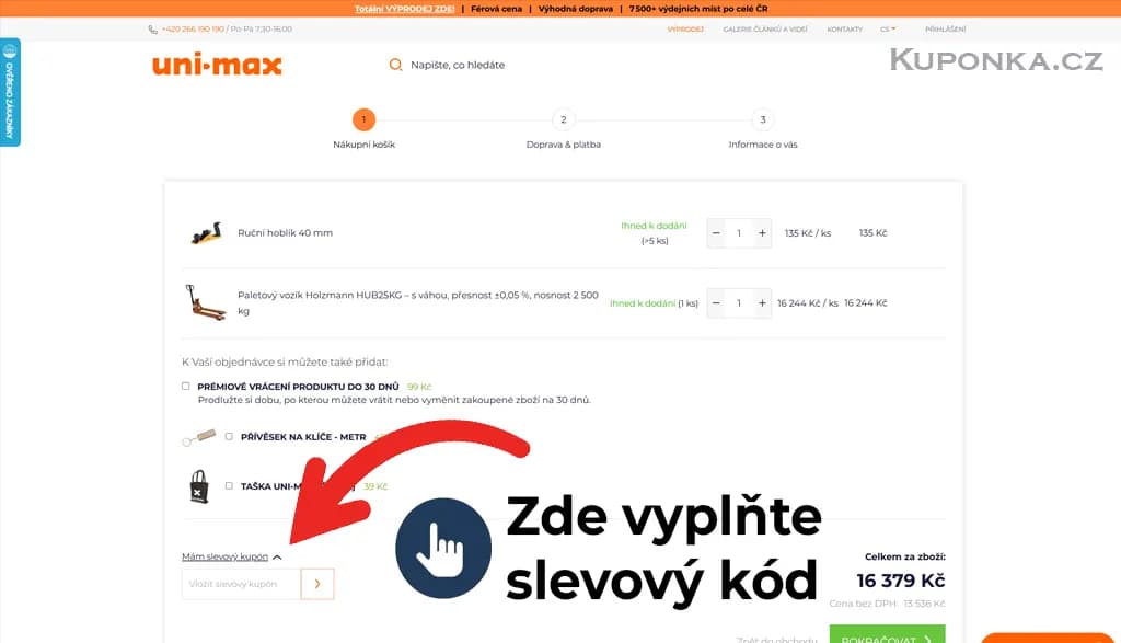 Kde zadat slevový kód na uni-max