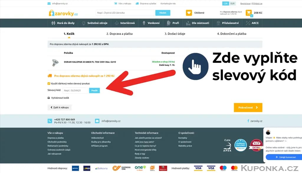 Kde zadat slevový kód na Žárovky.cz