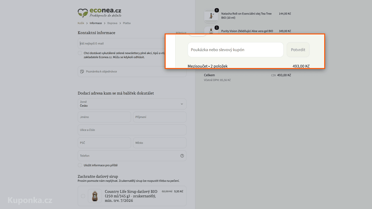 Kde zadat slevový kód na Econea