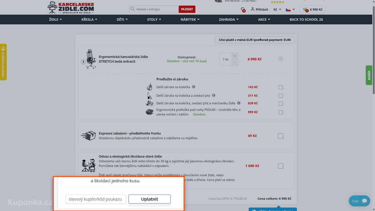 Kde zadat slevový kód na Kancelářské židle