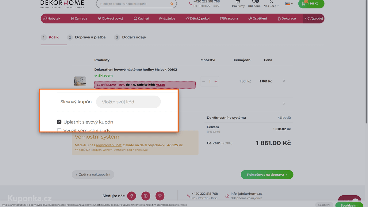 Kde zadat slevový kód na Dekorhome