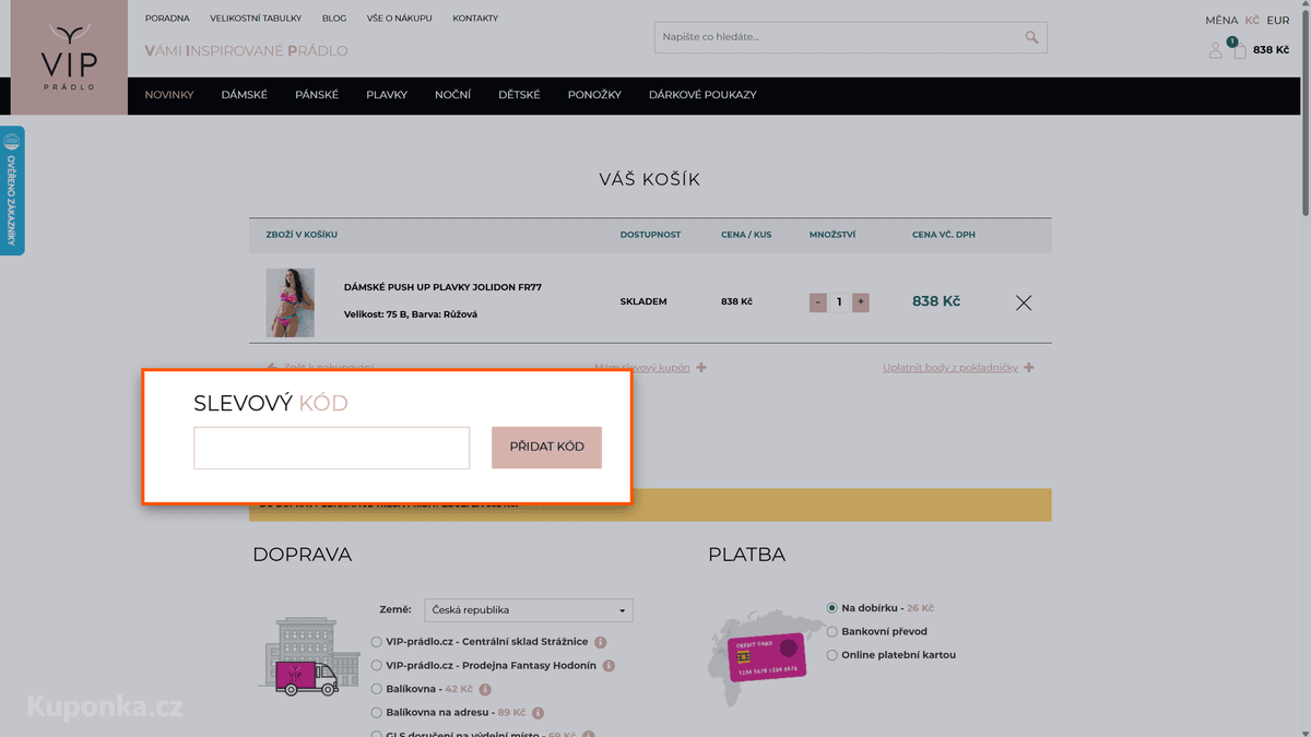 Kde zadat slevový kód na VIP Prádlo
