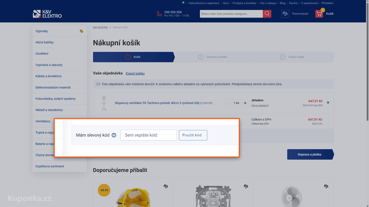 Kde zadat slevový kód na K&V Elektro