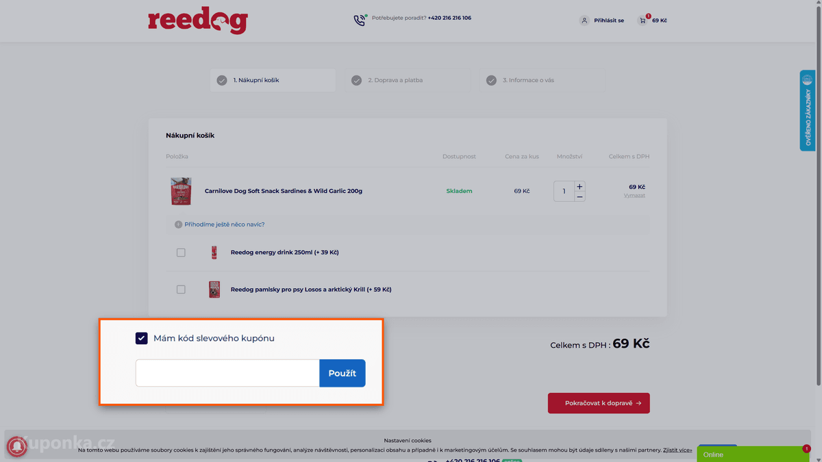 Kde zadat slevový kód na Reedog