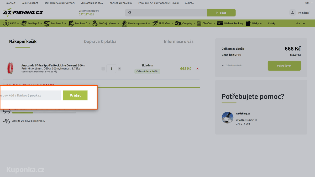 Kde zadat slevový kód na AZ Fishing