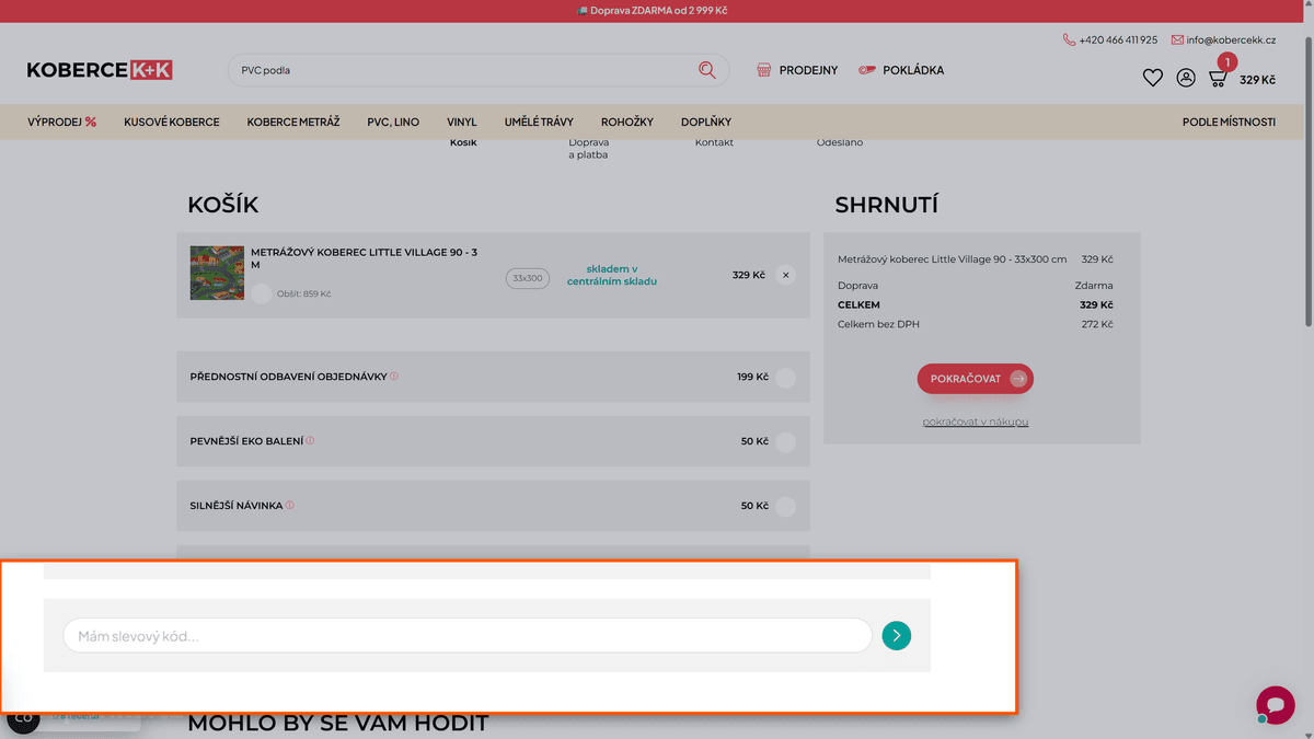 Kde zadat slevový kód na Koberce K+K