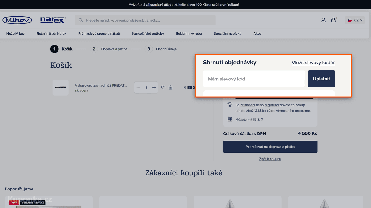 Kde zadat slevový kód na Mikov