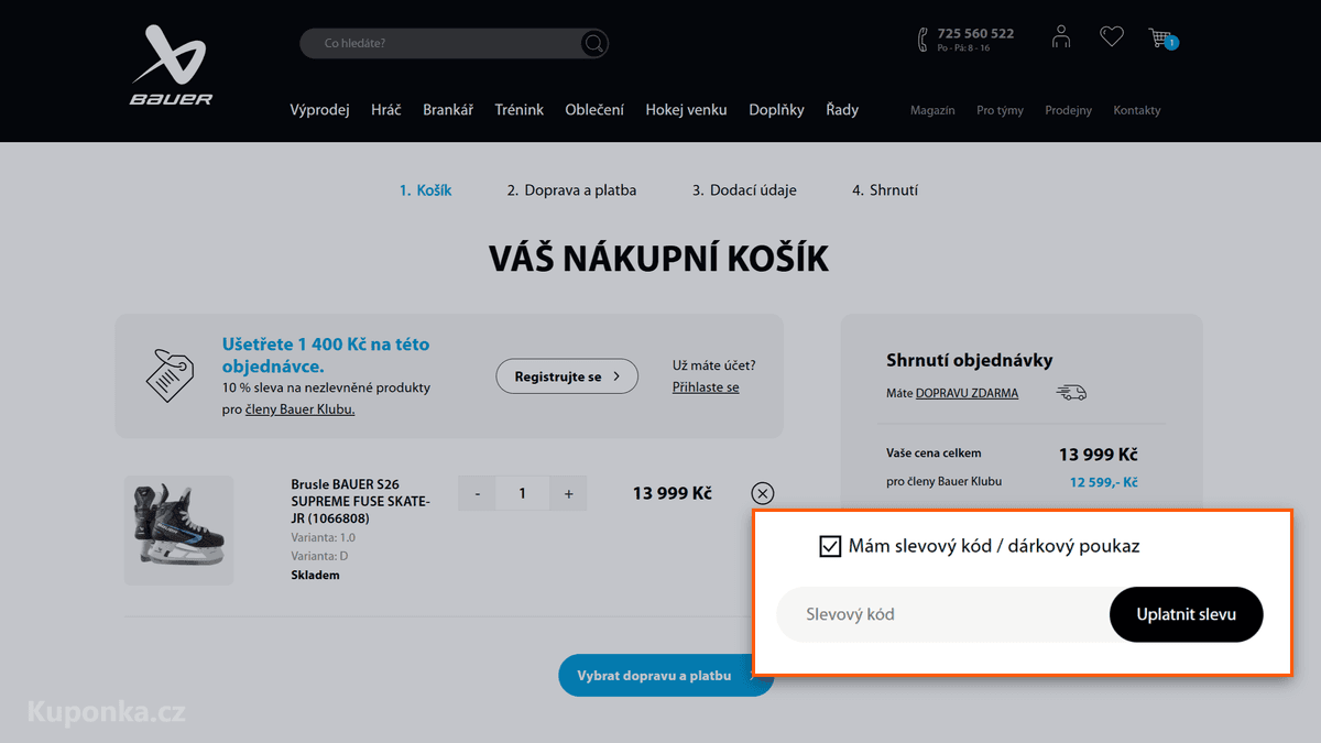 Kde zadat slevový kód na Bauer