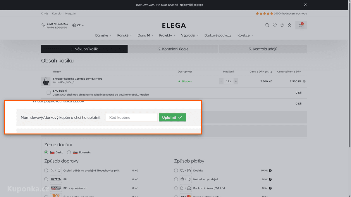 Kde zadat slevový kód na ELEGA