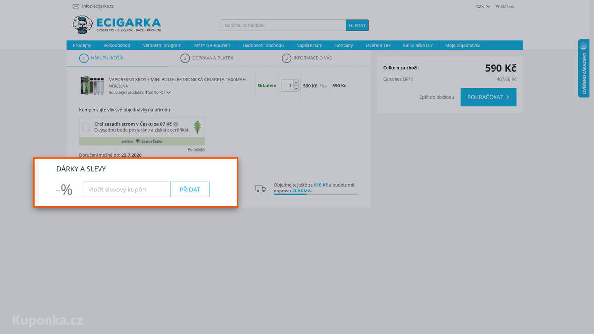 Kde zadat slevový kód na Ecigarka