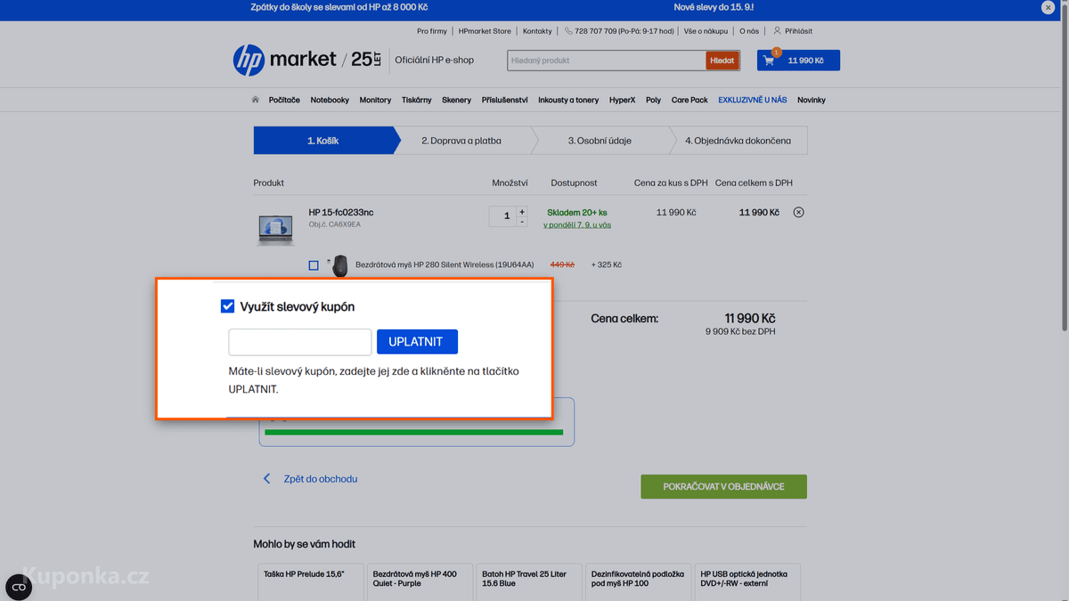 Kde zadat slevový kód na HPmarket