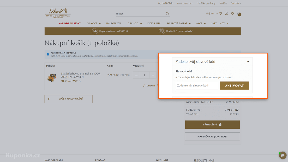 Kde zadat slevový kód na Lindt
