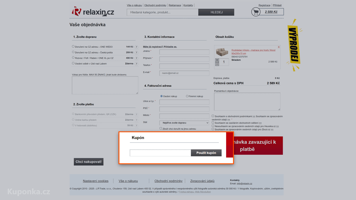 Kde zadat slevový kód na Relaxin