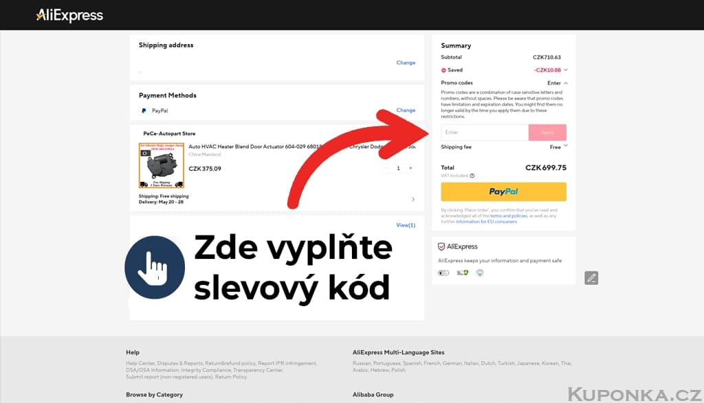 Kde zadat slevový kód na AliExpress