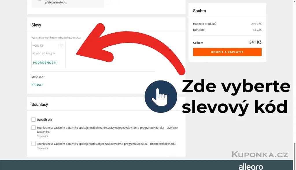 Kde zadat slevový kód na Allegro
