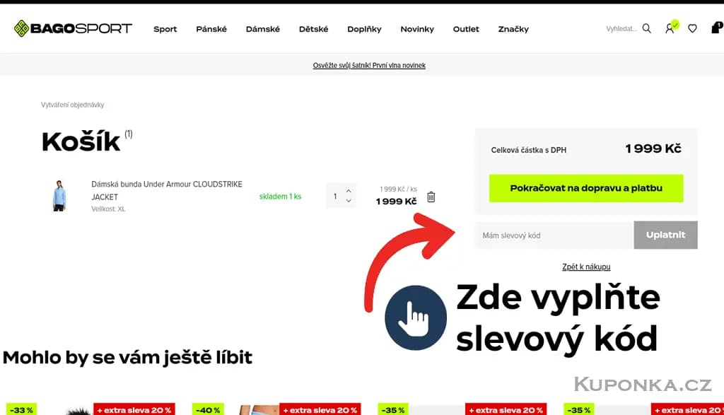 Kde zadat slevový kód na Bagosport