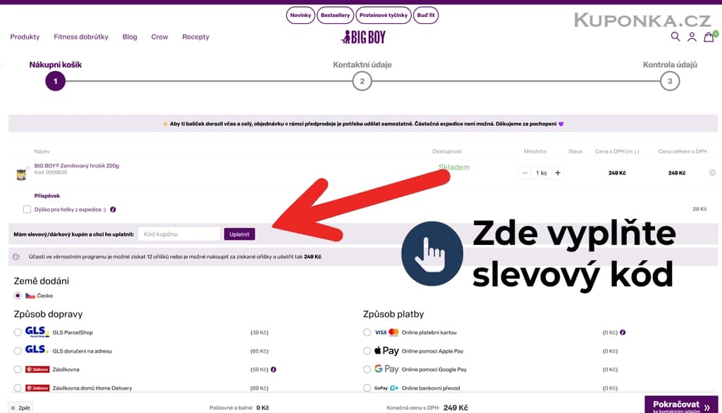 Kde zadat slevový kód na Big Boy