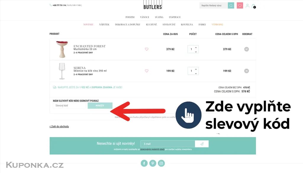 Kde zadat slevový kód na Butlers