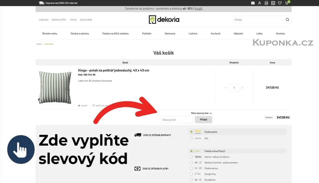 Kde zadat slevový kód na Dekoria