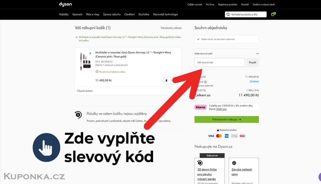 Kde zadat slevový kód na Dyson