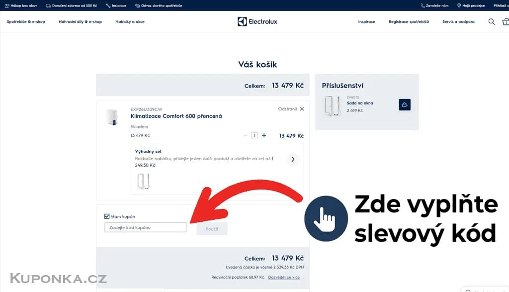 Kde zadat slevový kód na Electrolux